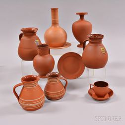 Eleven Wedgwood Rosso Antico Tableware Items